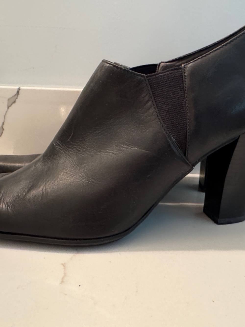 Nine West Black Leather Block Heel Ankle Booties
